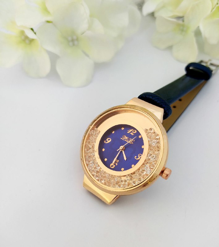 ساعت مچی عقربه ای زنانه سورمه ای نگین دار کد RS-675 — تصویر ۲