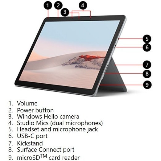 تبلت مایکروسافت (استوک) کیبورددار Surface Go1 | 8GB RAM | 128GB | Pentium +SIM — تصویر ۶