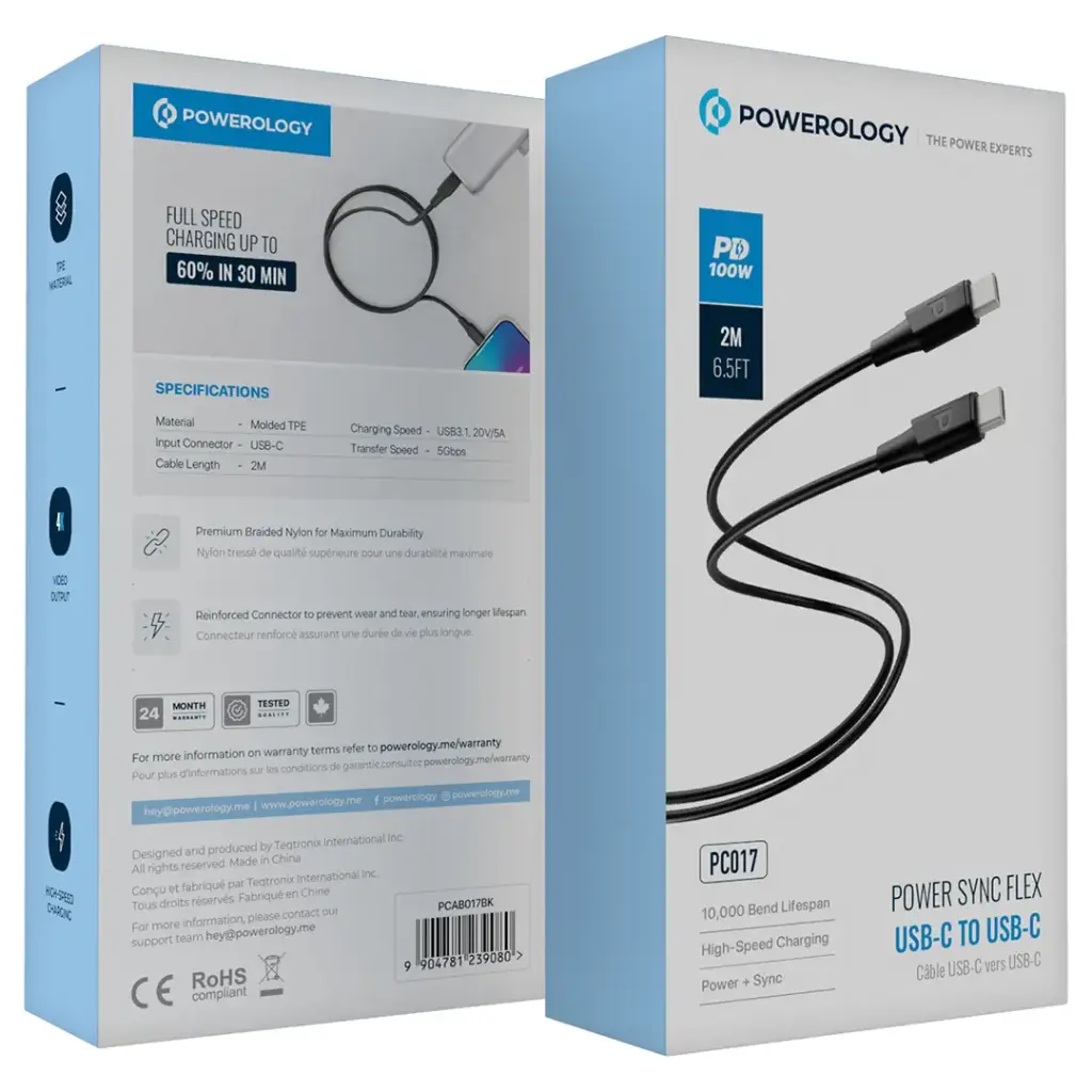 کابل شارژ دو سر تایپ سی پاورولوژی Powerology Power Sync Flex — تصویر ۳