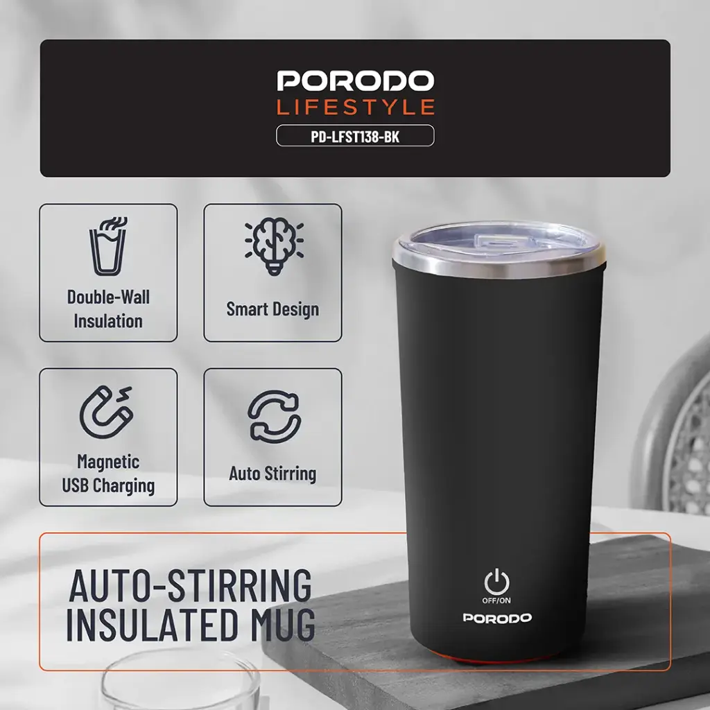 ماگ همزن مغناطسی پرودو Porodo Lifestyle Auto-Stirring Insulated Mug — تصویر ۷