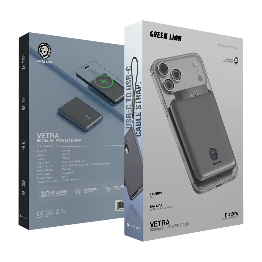 پاوربانک وایرلس 5000 و جا کارتی گرین لاین Green Lion Vetra Power Bank GNVET5PGY — تصویر ۴