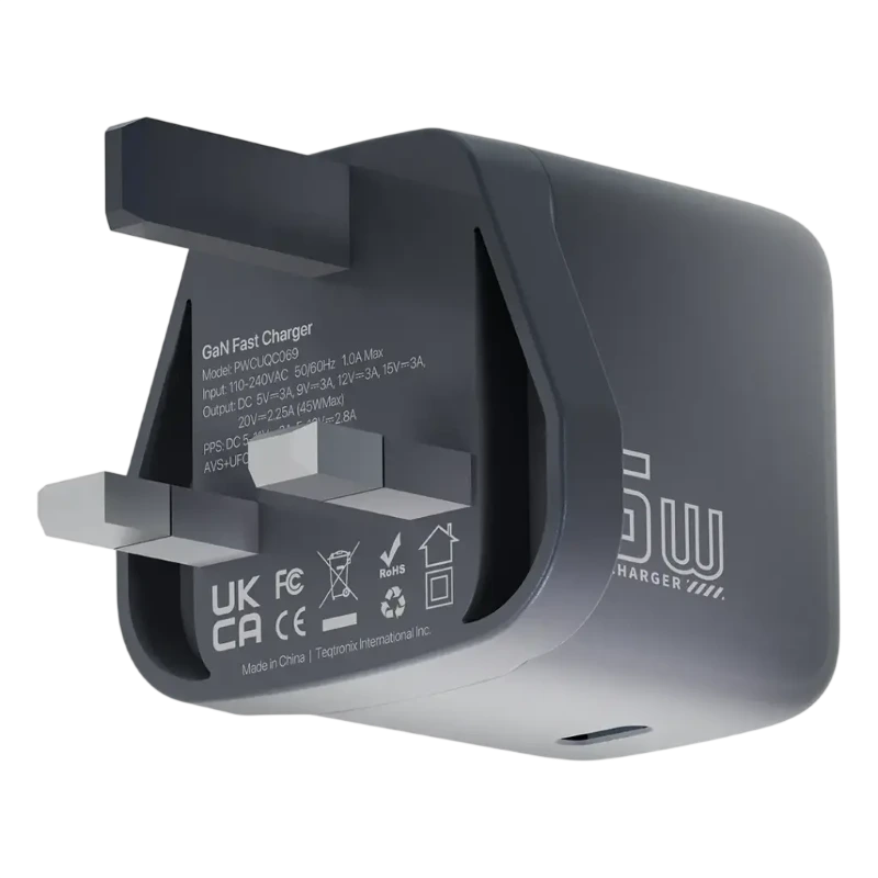 آداپتور شارژ 45 وات پاورولوژی با کابل دور سر تایپ سی Powerology VoltFLow 45W Type-C Adaptor PWCUQC069 — تصویر ۳