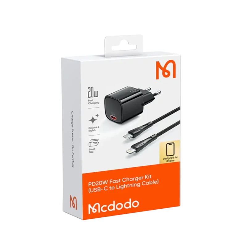 آداپتور 20 وات همراه با کابل لاتنینگ به تایپ سی مک دودو Mcdodo PD20W Fast Charging KIT CH-404 — تصویر ۴