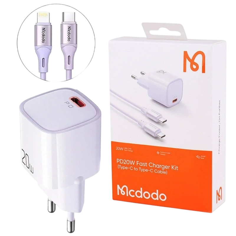 آداپتور 20 وات همراه با کابل لاتنینگ به تایپ سی مک دودو Mcdodo PD20W Fast Charging KIT CH-404 — تصویر ۵