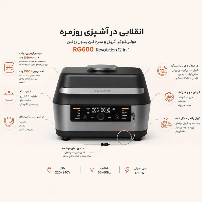 هواپز و گریل 8.5 لیتر نوتریکوک مدل NC-RG600 | گارانتی گلدیران — تصویر ۳