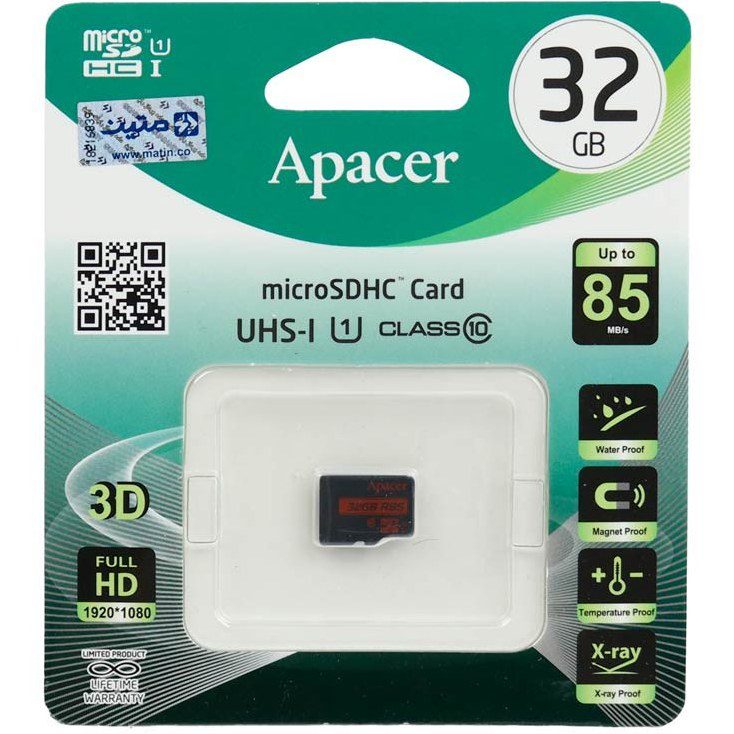 کارت حافظه microSDHC اپیسر مدل AP32G کلاس 10 استاندارد UHS-I U1 سرعت 85MBps ظرفیت 32 گیگابایت کد 3684