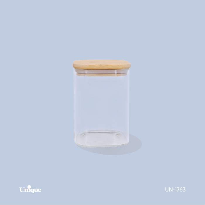 بانکه شیشه ای درب چوبی مربع 13 سانت UN-1763