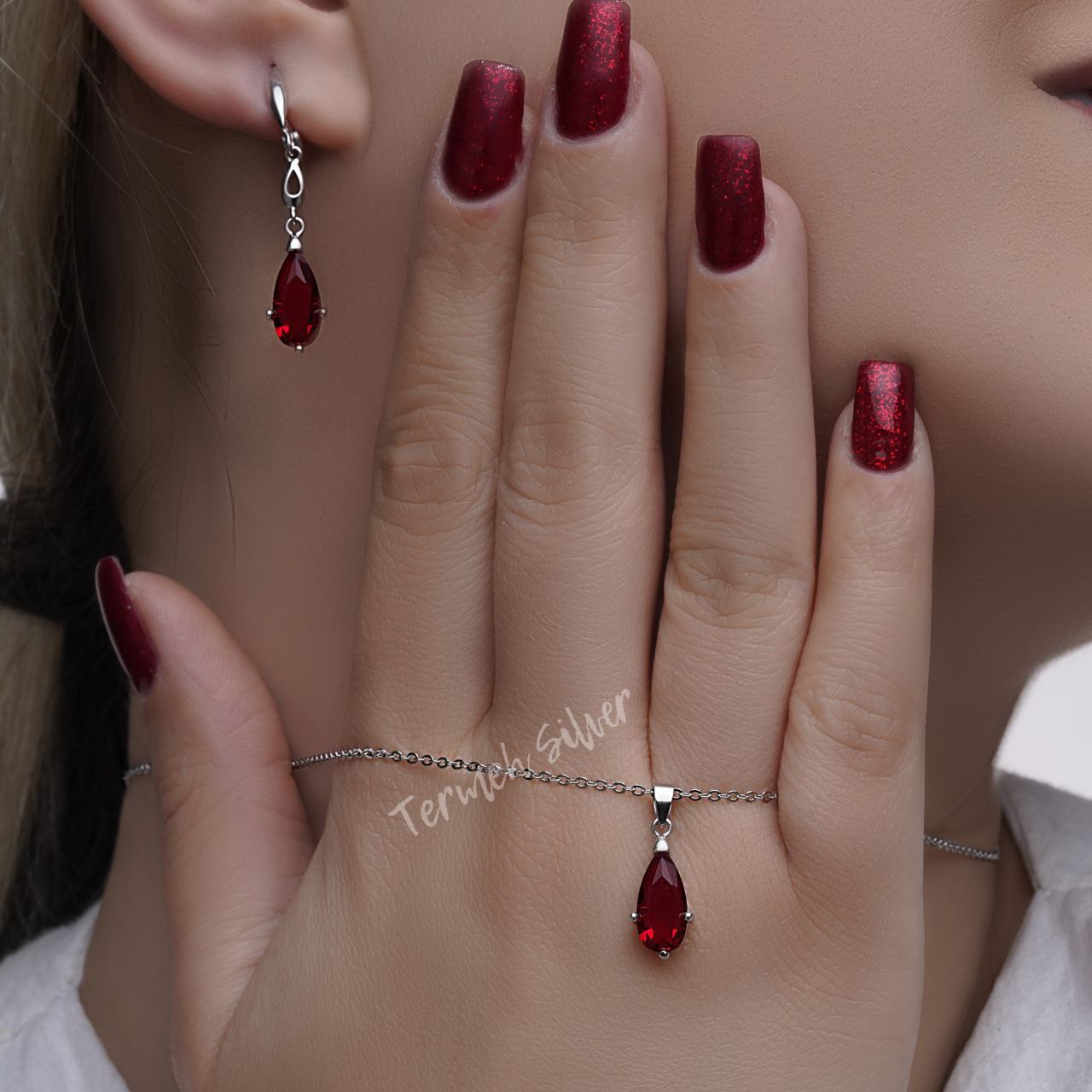 نیم ست نقره اشک یاقوت سرخ NT 1204 — تصویر ۲
