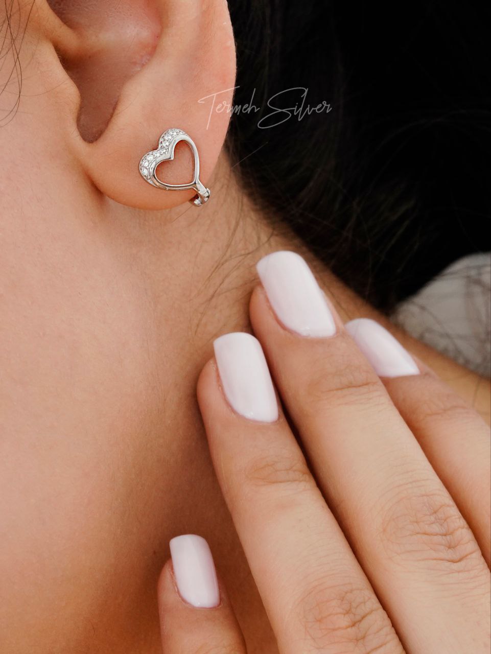 گوشواره نقره کلیپسی قلب GT 1028 — تصویر ۲