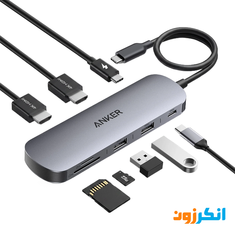 هاب USB-C انکر با 8 پورت خروجی مدل A210B