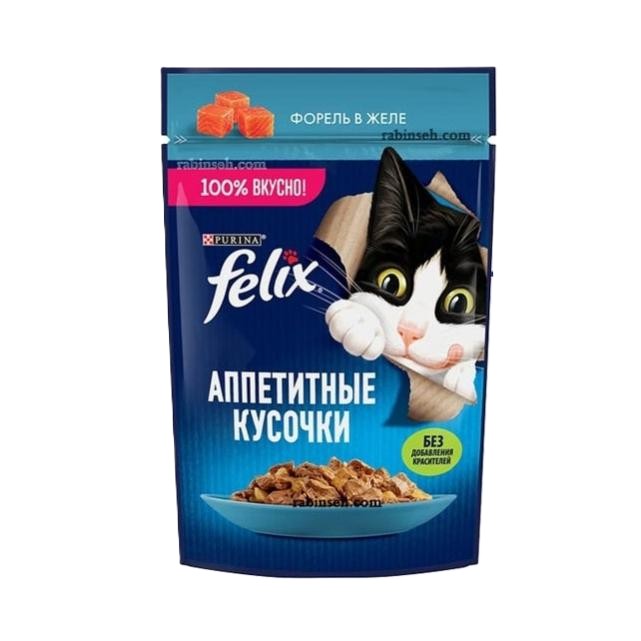 پوچ گربه فلیکس با طعم ماهی تن در ژله Felix Appetizing pieces Tuna in Jelly وزن 85 گرم