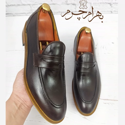 کفش مردانه کالج چرم طبیعی دست دوز کاپری قهوه ای — تصویر ۲