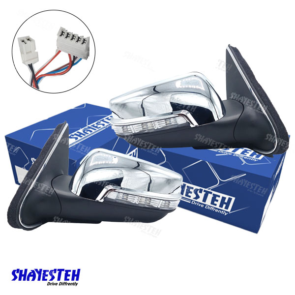 آینه برقی راهنمادار پژو پارس قدیم با قاب استیل(سوکت قدیم) برند SHAYESTEH شرکتی