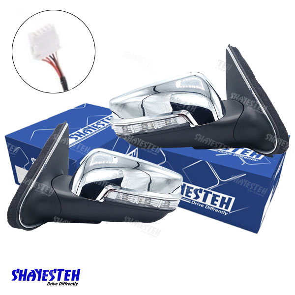 آینه برقی راهنمادار پژو 405 با قاب استیل(سوکت قدیم) بدون لرزش برند SHAYESTEH شرکتی