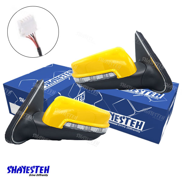 آینه برقی راهنمادار پژو 405 با قاب زرد(سوکت قدیم) بدون لرزش برند SHAYESTEH شرکتی