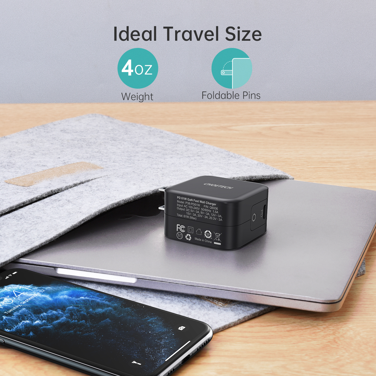 شارژر CHOETECH چویتِک 61 وات شارژ سریع پورت USB-C مدل Q6006 — تصویر ۳