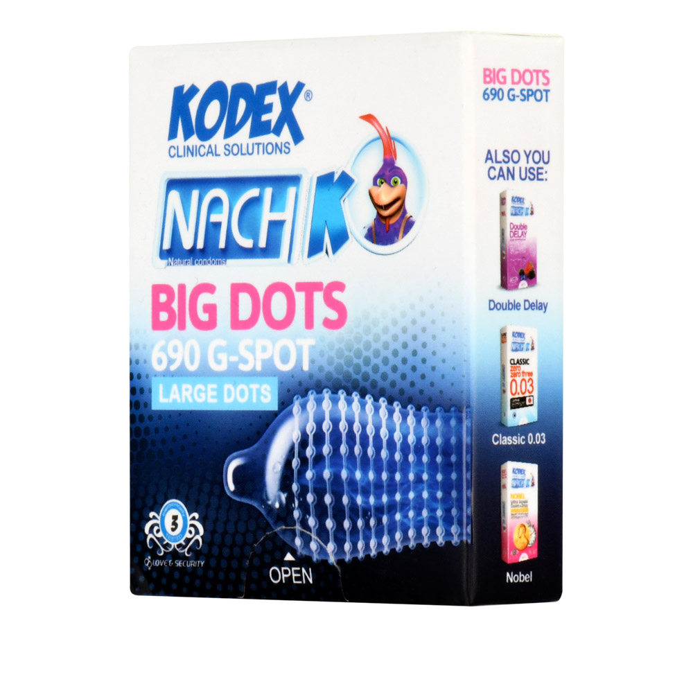 کاندوم خار درشت کدکس مدل بیگ داتس |Kodex Big Dot بسته 3 عددی — تصویر ۲