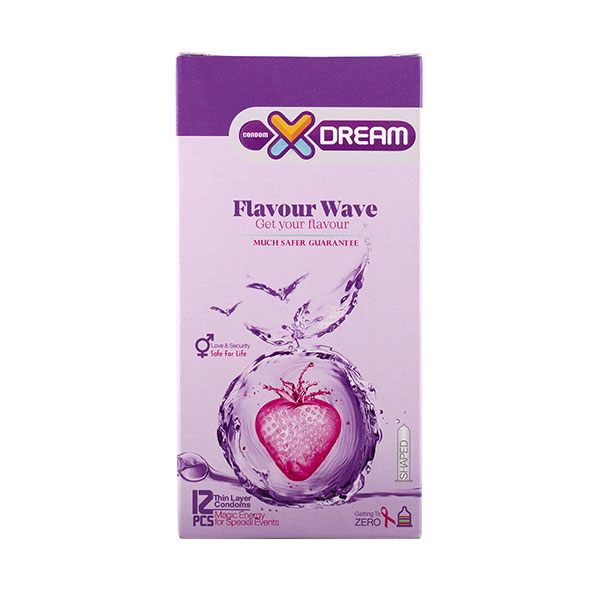 کاندوم میوه‌ای ایکس دریم مدل XDream Flavor Wave – بسته 12 عددی رایحه میوه‌ای خوشبو و نازک، مناسب برای تجربه‌ای شیرین و لذت‌بخش — تصویر ۲