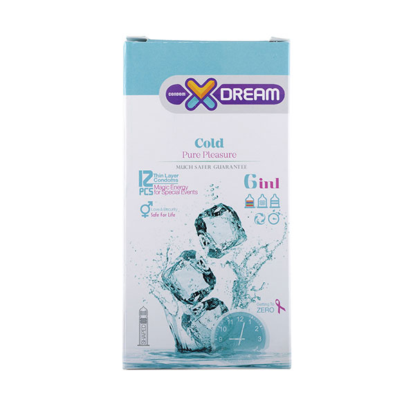 کاندوم تاخیری یخ در بهشت ایکس دریم XDream Cold 6 in 1 – بسته 12 عددی خنک‌کننده، تاخیری و شش کاره برای تجربه‌ای متفاوت و هیجان‌آور — تصویر ۲
