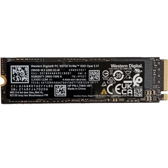 حافظه داخلی وسترن دیجیتال 256گیگ مدل sn730 ssd m.2 2280 کارکرده