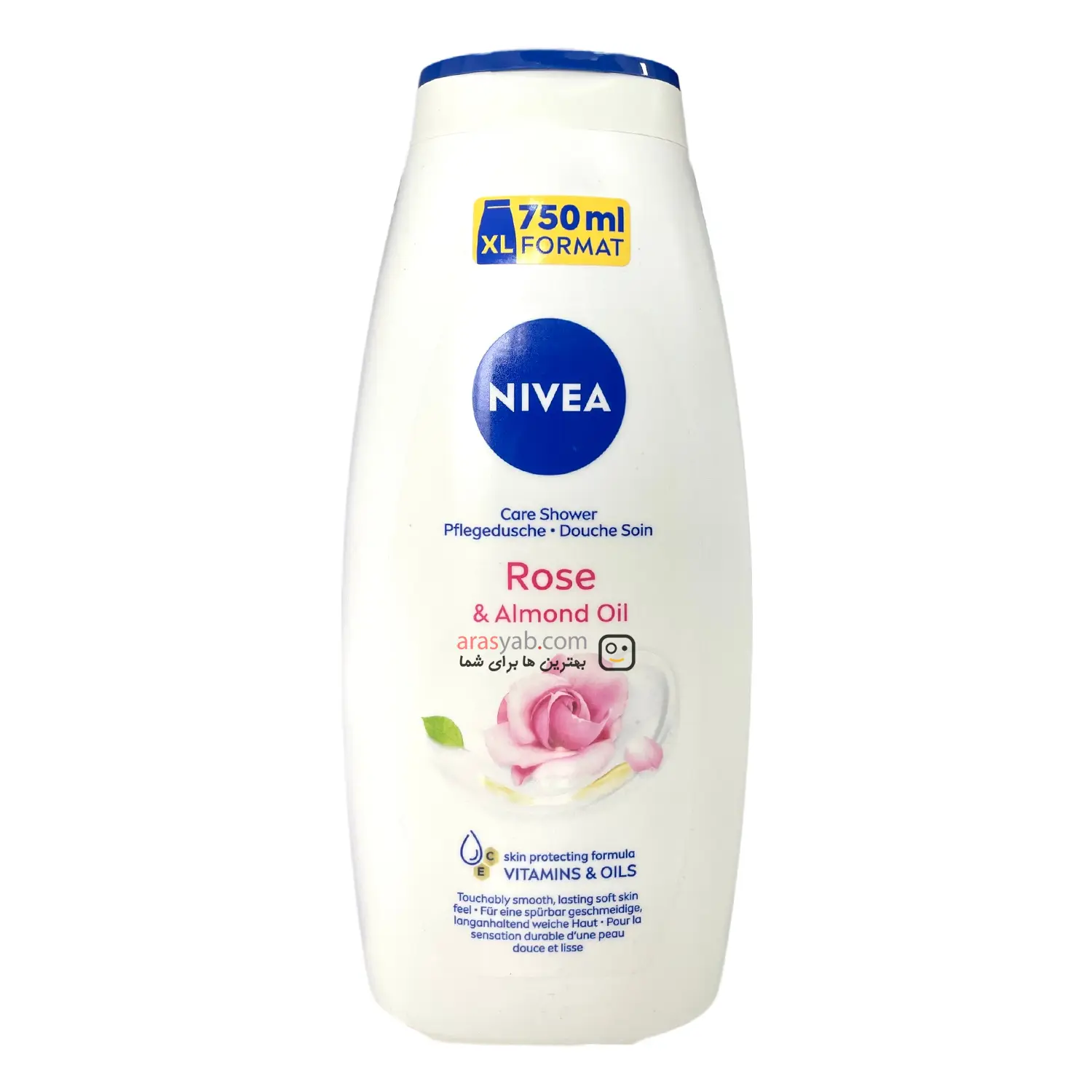 شامپو بدن نیوآ NIVEA گل رز و روغن بادام مراقبت کننده ابریشمی پوست حجم ۷۵۰ میل