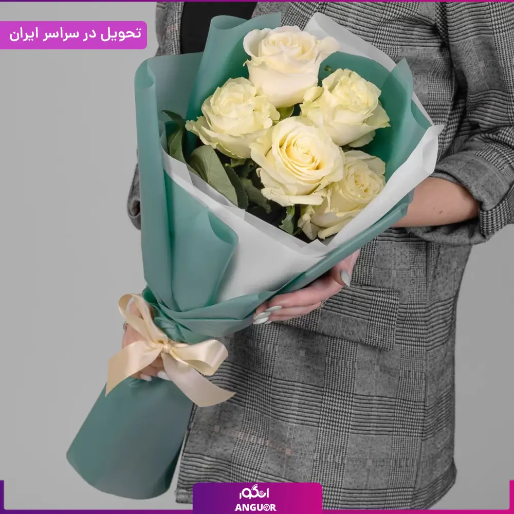 دسته گل رز سفید 5 شاخه