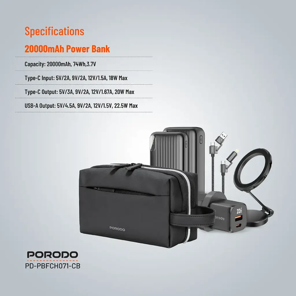پکیج شارژ Porodo 6 در 1 مدل PD-PBFCH071-CB — تصویر ۴