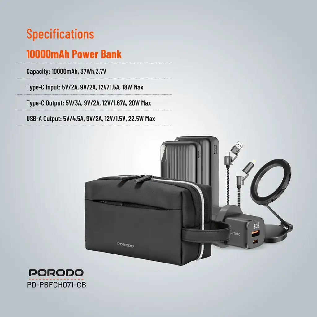 پکیج شارژ Porodo 6 در 1 مدل PD-PBFCH071-CB — تصویر ۵