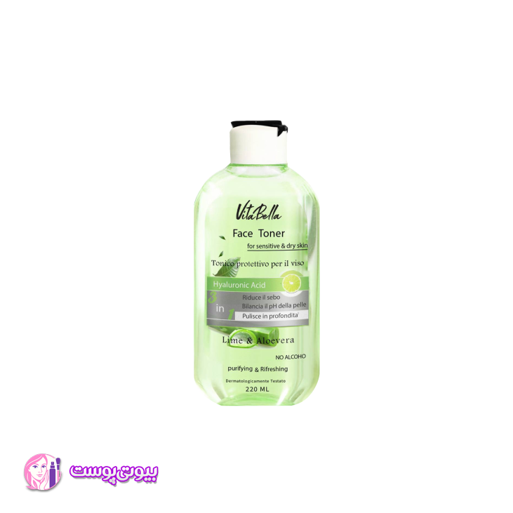 تونر پاک‌کننده صورت ویتابلا 220ml مخصوص پوست خشک و حساس / آبرسان طبیعی و ضد التهاب / حاوی آلوئه ورا