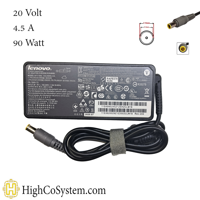شارژر لپ تاپ 20V 4,5A (90W) LENOVO سرفیش گرد