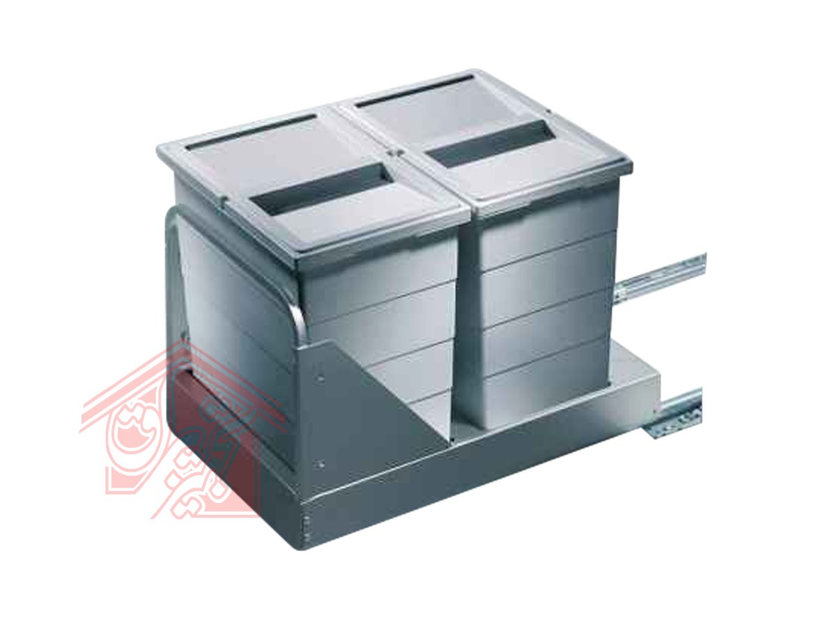 سطل زباله دوقلو داخل کابینت ریل از کف باتم مانت هایلو Q240 — تصویر ۲