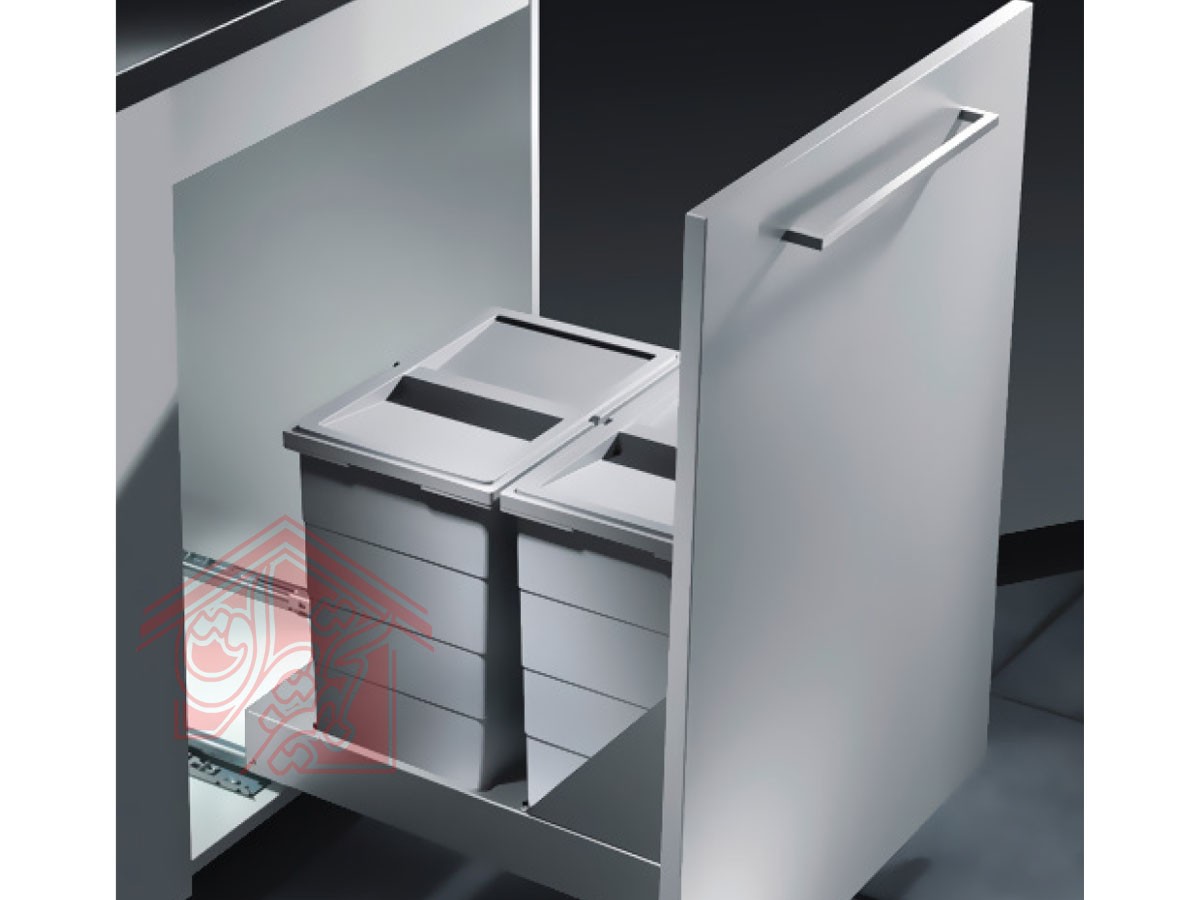 سطل زباله دوقلو داخل کابینت ریل از کف باتم مانت هایلو Q240 — تصویر ۳