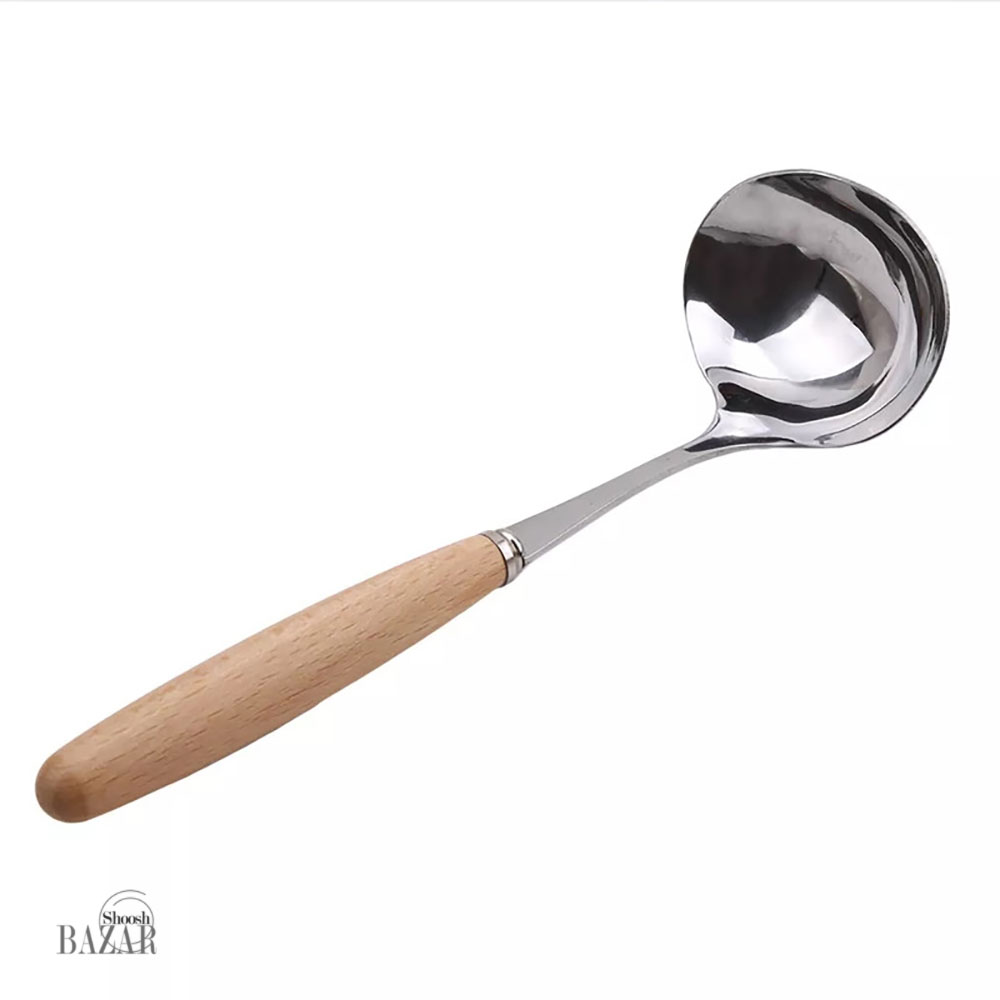 ملاقه استیل دسته چوبی تک چین