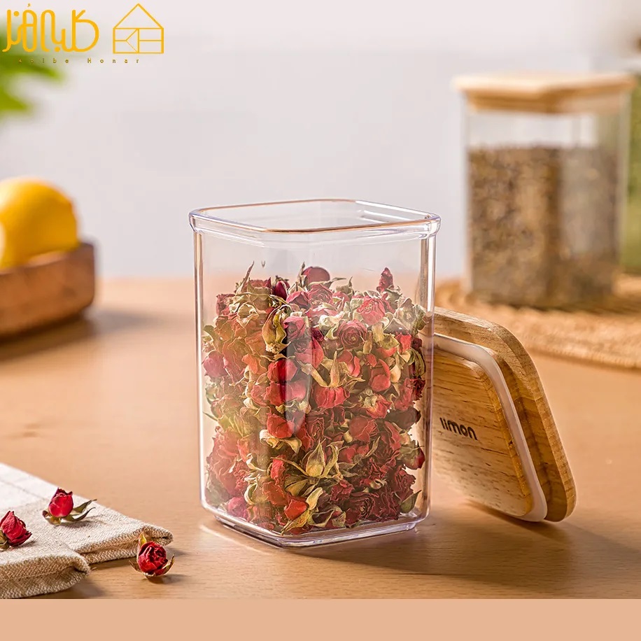 جای ادویه چهارگوش در چوبی سارینا متوسط سایز 2 کد 2198
