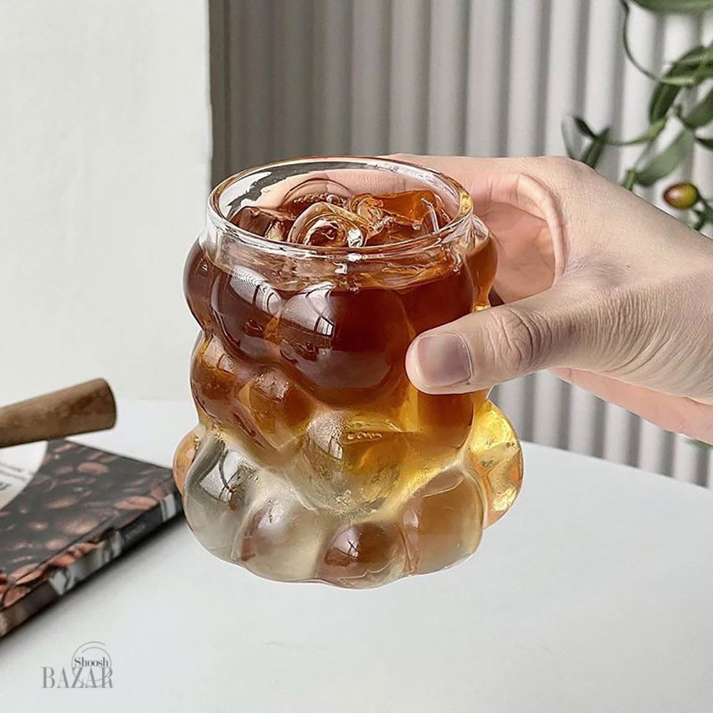 نیم لیوان پیرکس بدون دسته طرح حباب چین