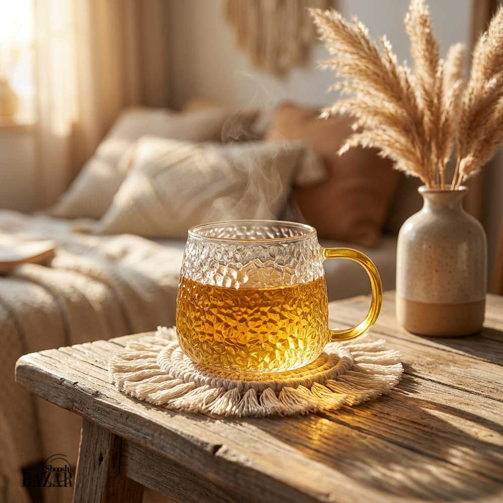 لیوان پیرکس مدل یخی دسته زرد شعله مستقیم چین
