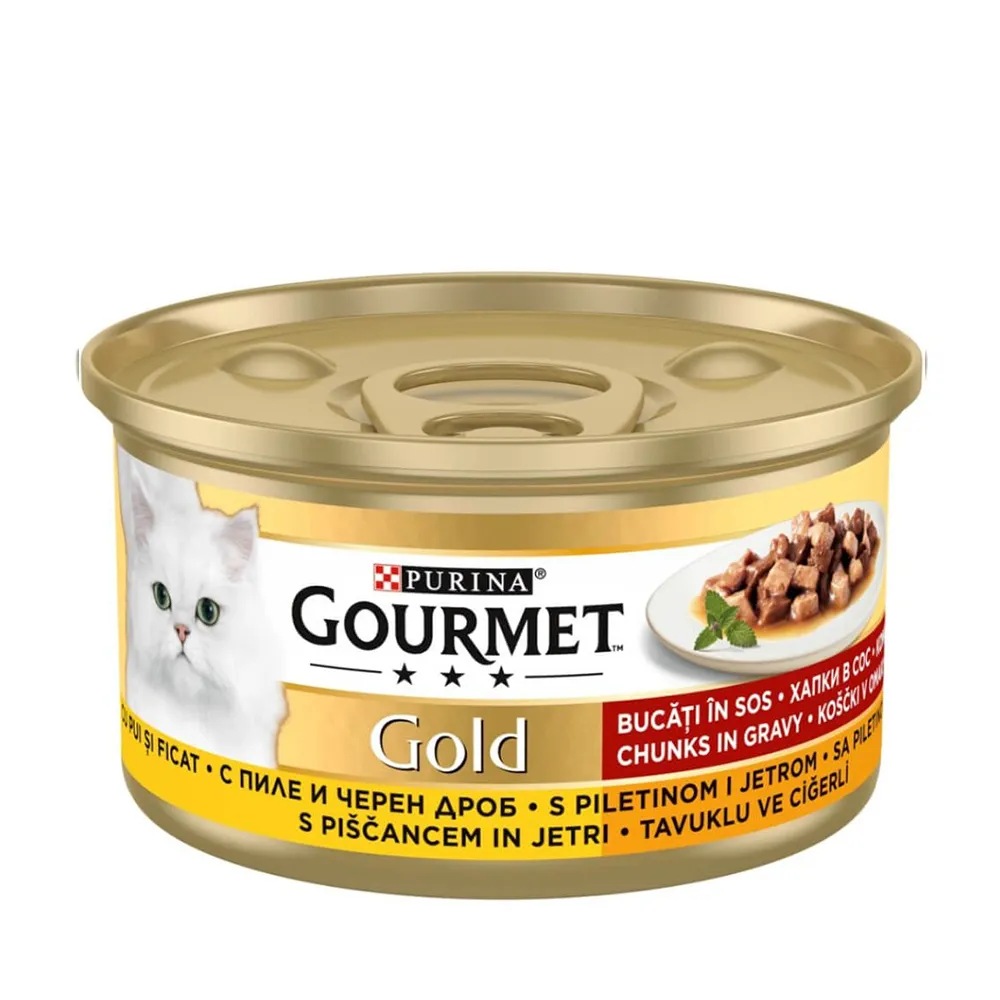 کنسرو گربه خورشتی با طعم مرغ و جگر گورمت – Gourmet VE SOSLU Tavukluve Ciğerli