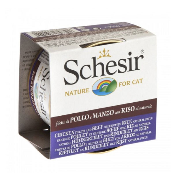 کنسرو 85 گرمی گربه مرغ و گاو شسیر – Schesir Chicken With Beef