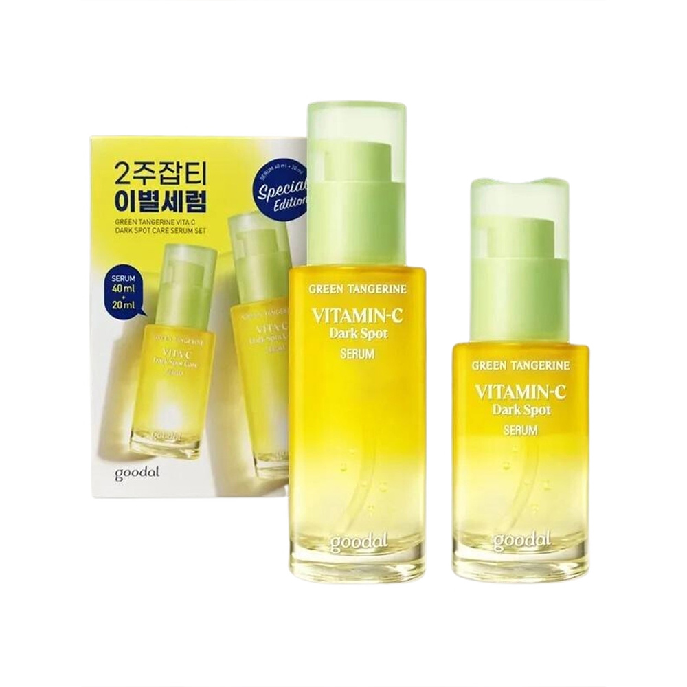 پک دوتایی سرم ضد لک و روشن کننده ویتامین سی گودال Goodal Green Tangerine Vita C Dark Spot Care Serum Set — تصویر ۲