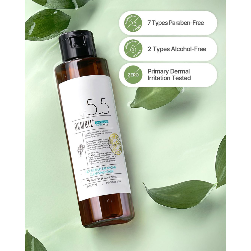 تونر شیرین بیان اکول روشن کننده و متعادل کننده PH پوست ACWELL Licorice pH Balancing Cleansing Toner — تصویر ۶
