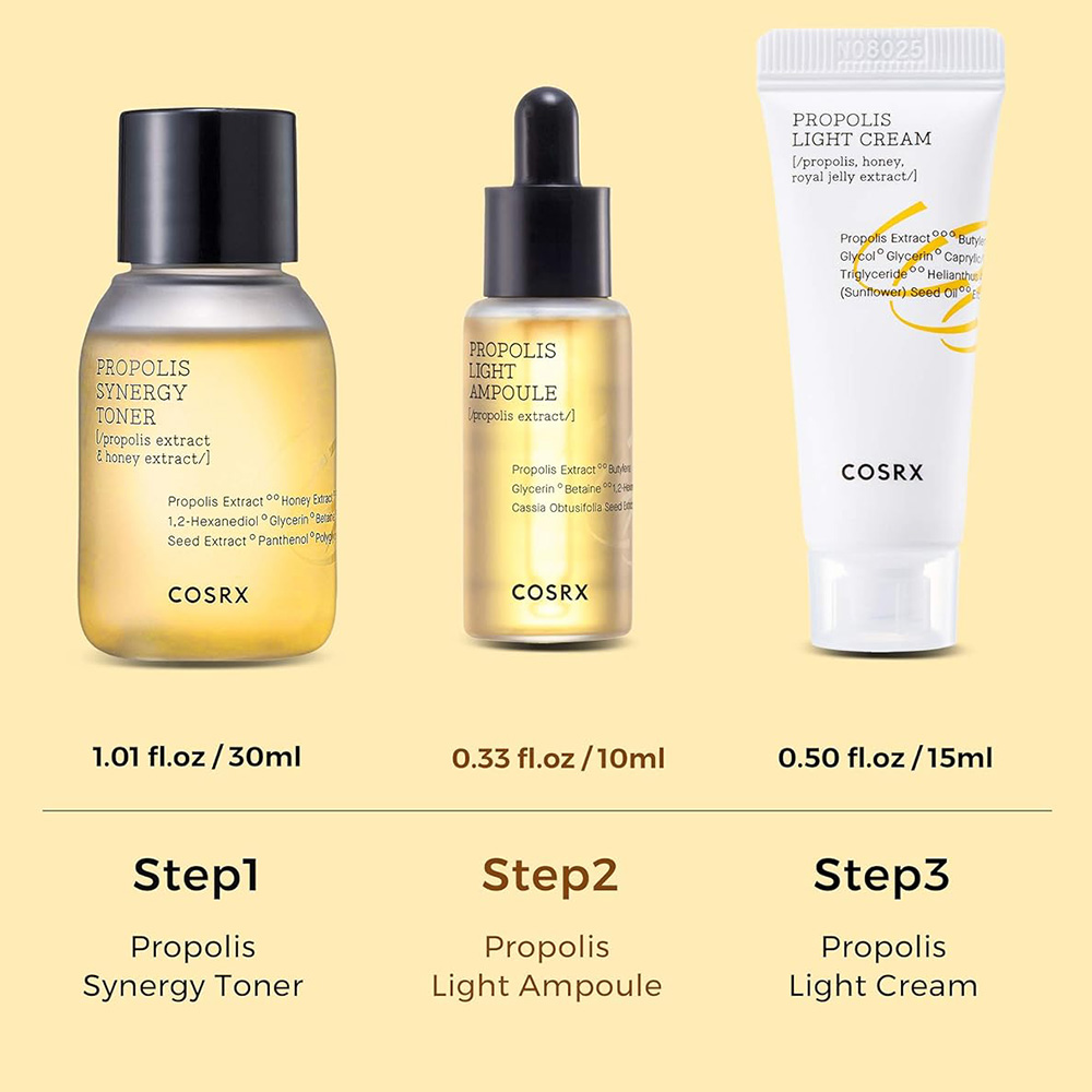 کیت مینی 3 مرحله ای پروپولیس کوزارکس آبرسان، ترمیم کننده و ضد جوش Cosrx Honey Glow Trial Kit 3 step — تصویر ۶