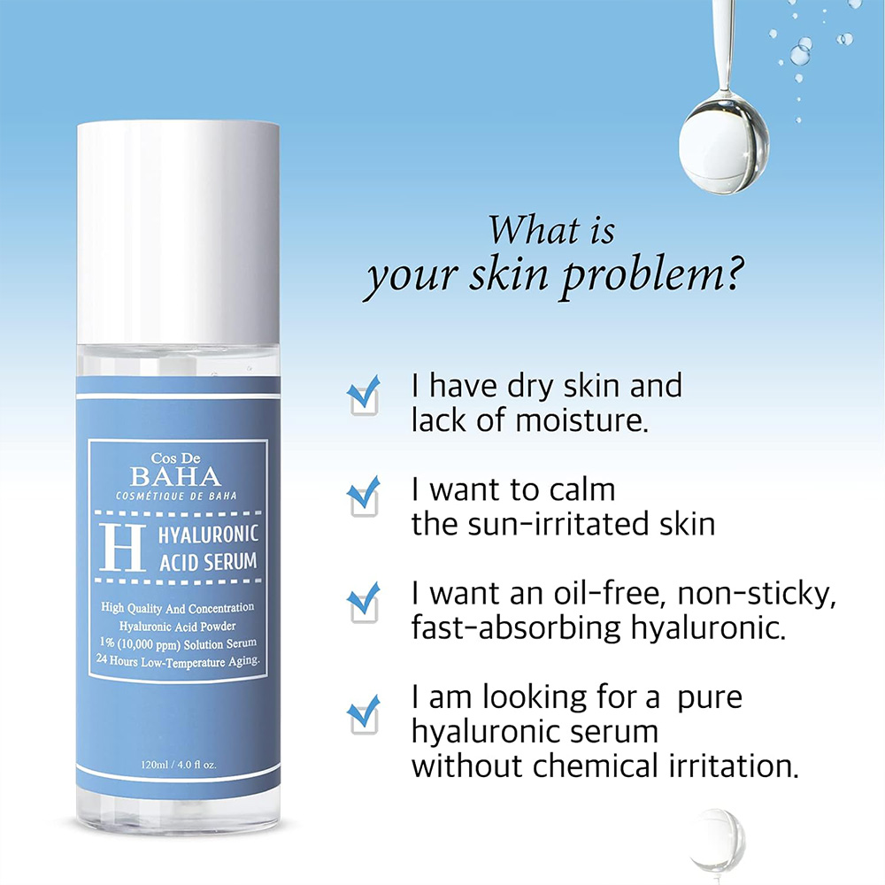 سرم آبرسان هيالورونيك اسید خالص کاز دی باها Cos De BAHA (H) Hyaluronic Acid Serum 120ml — تصویر ۷