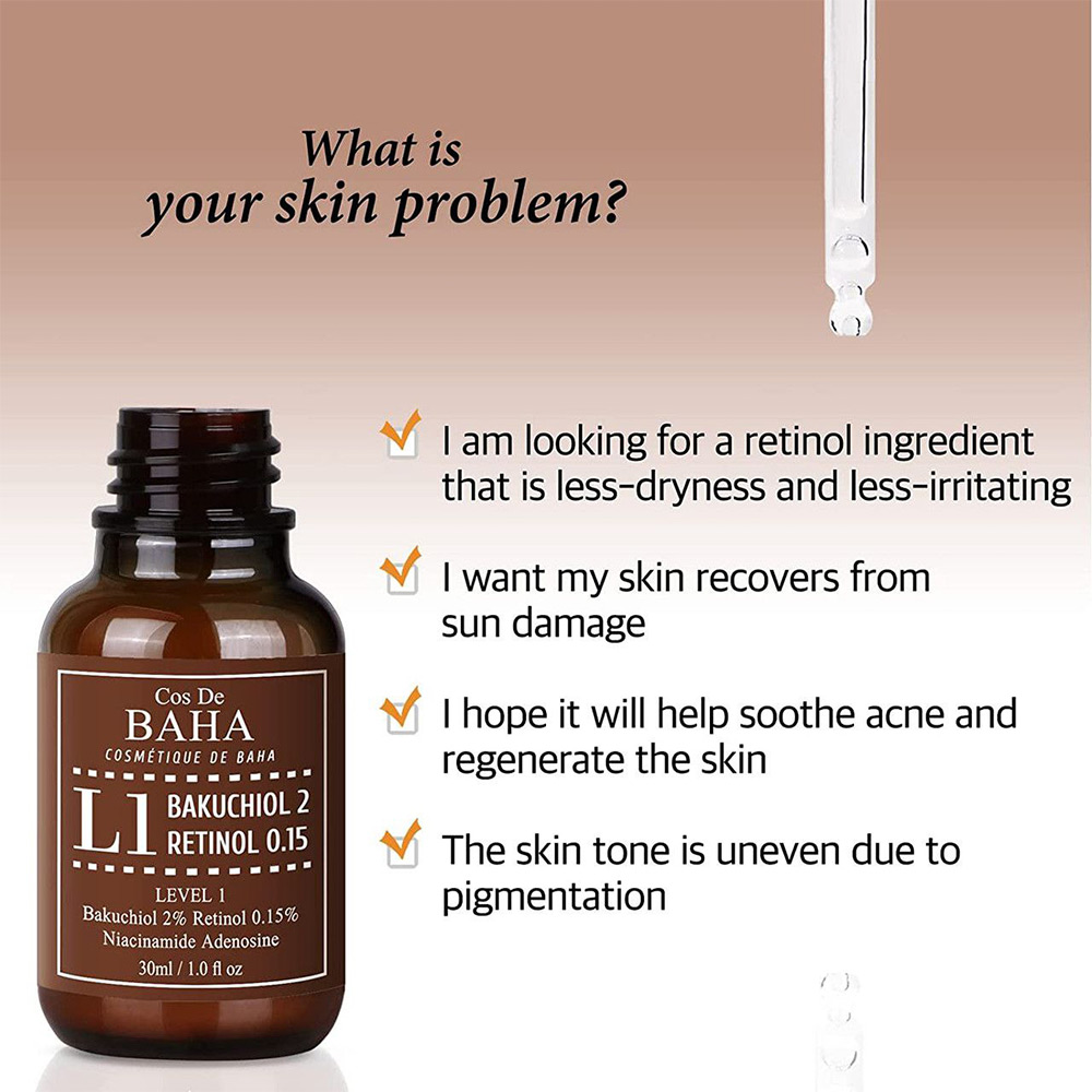 سرم ضد چروک باکوچیول و رتینول کاز دی باها Cos De BAHA L1 Bakuchiol & Retinol Serum 30ml — تصویر ۷