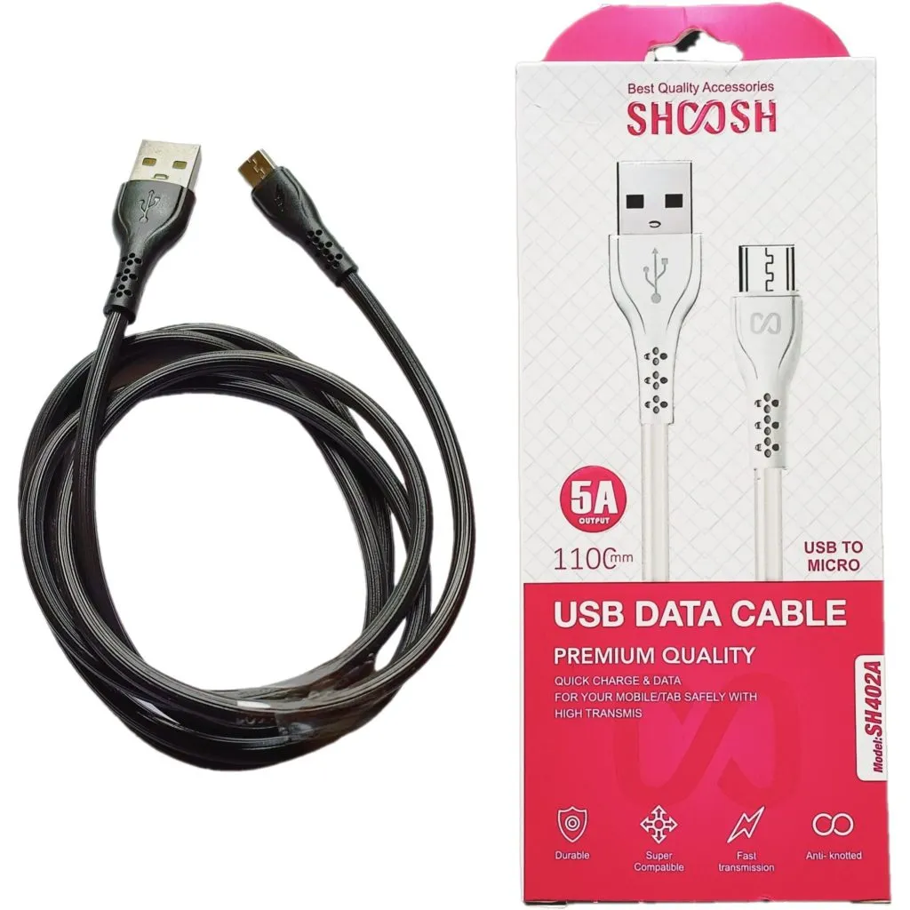 کابل میکرو یو اس بی فست شارژ 5 آمپر شوش SH402A طول 1.1 متر