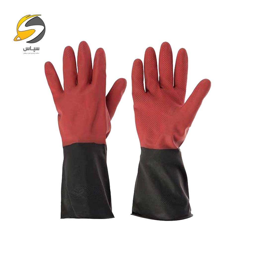 دستکش ایمنی صنعتی لاستیکی استادکار دو رنگ — تصویر ۲