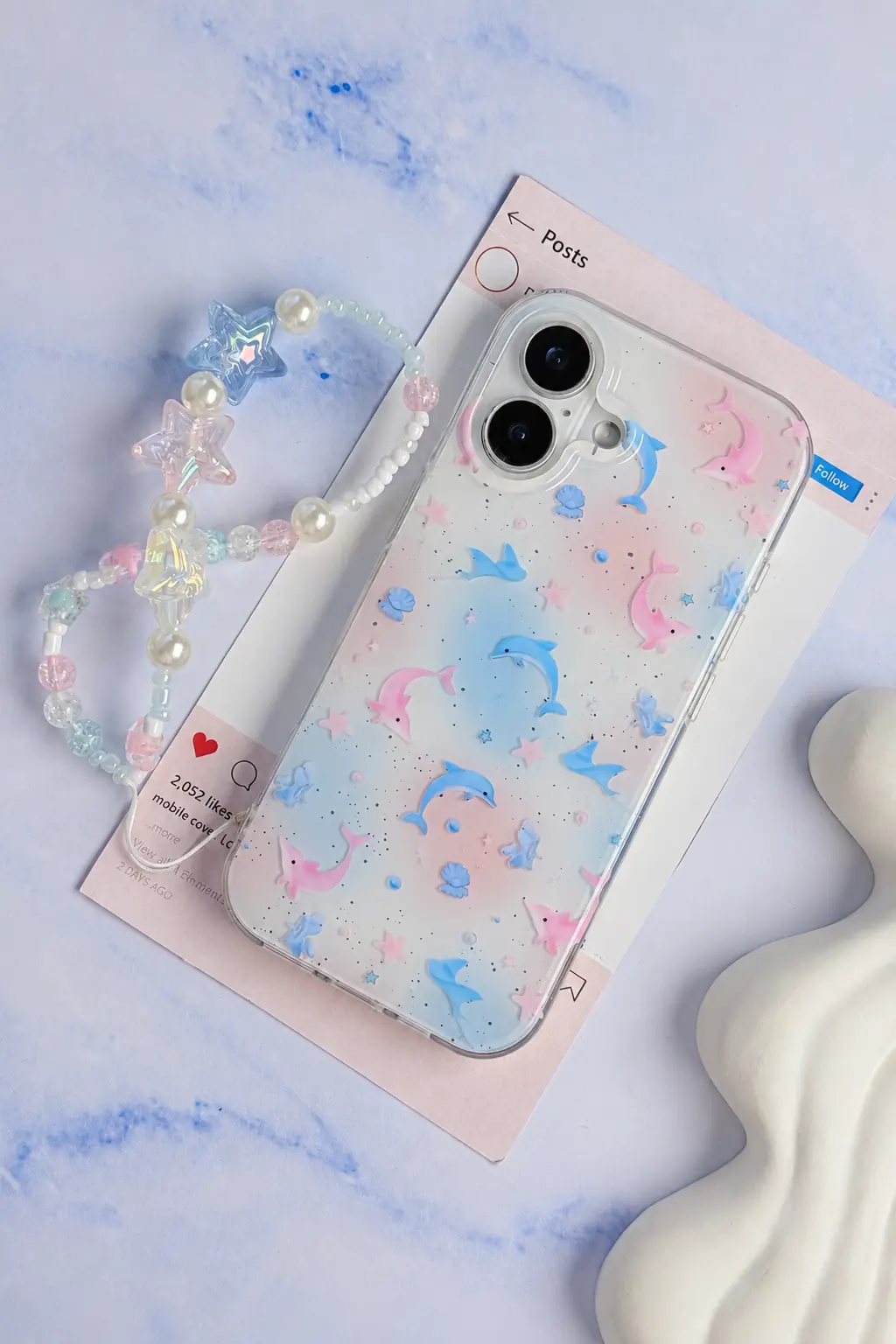 قاب Pastel Star Dolphin با آویز (کدC2251)