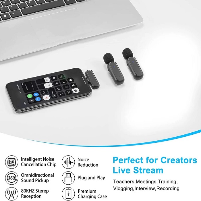 میکروفن یقه ای بی سیم تایپ سی مدل K61 Dual Lightning — تصویر ۴