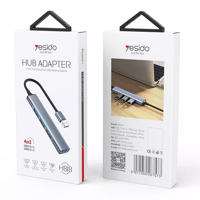 هاب 4 پورت یسیدو Yesido HB18 4-in-1 Multiport Hub Adapter — تصویر ۴