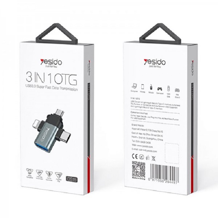 مبدل USB-C / MicroUSB / لایتنینگ OTG یسیدو مدل GS15 — تصویر ۳