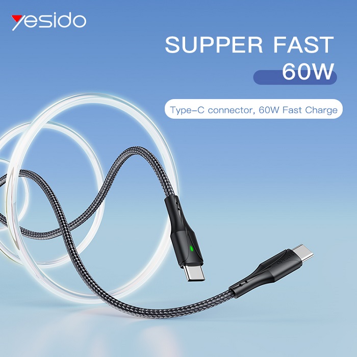 کابل Type-C به Type-C سوپر فست یسیدو YESIDO CA100 طول 1.2 متر 60 واتَژ — تصویر ۵